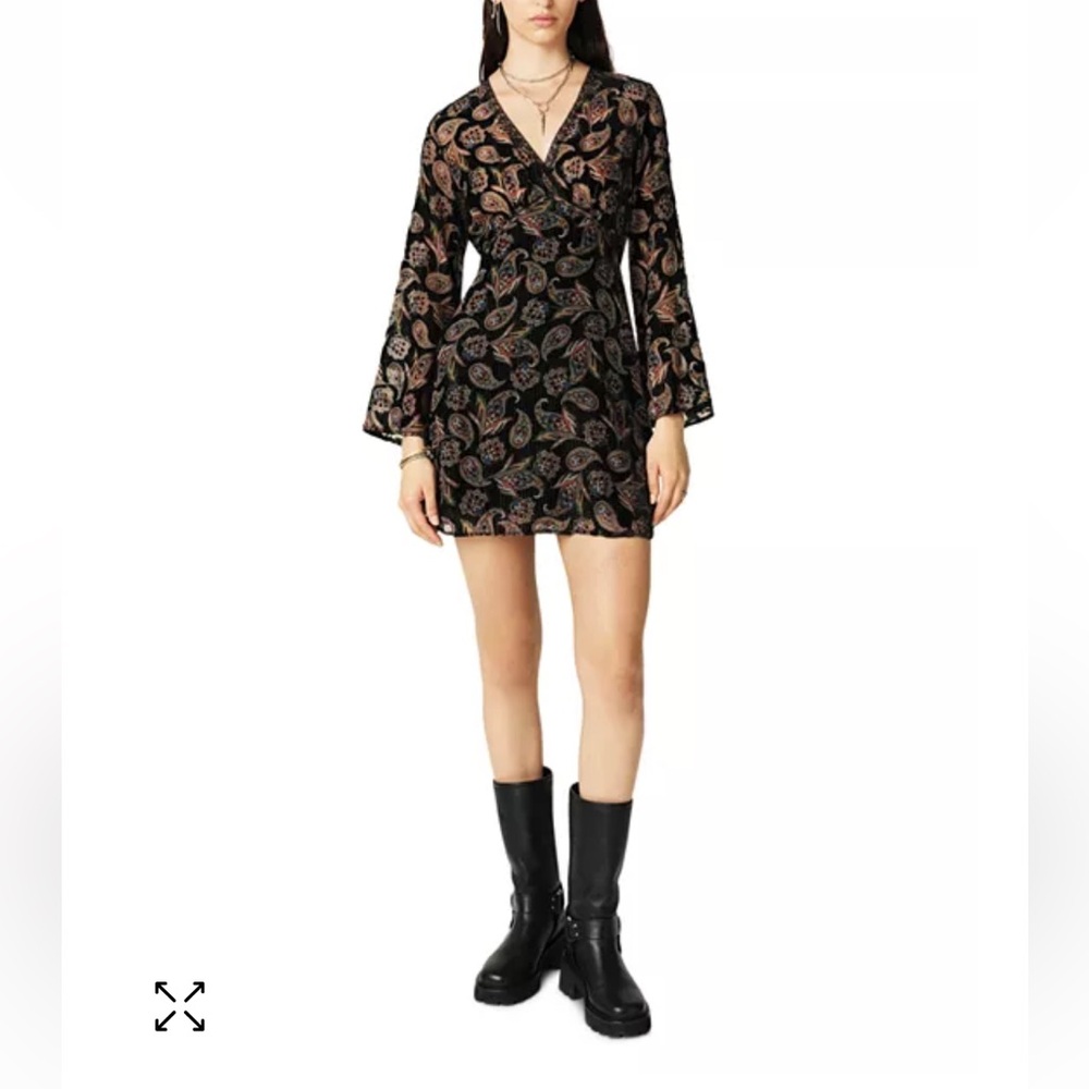 ba&sh Black Mini Dress with Multicolor Paisley Print